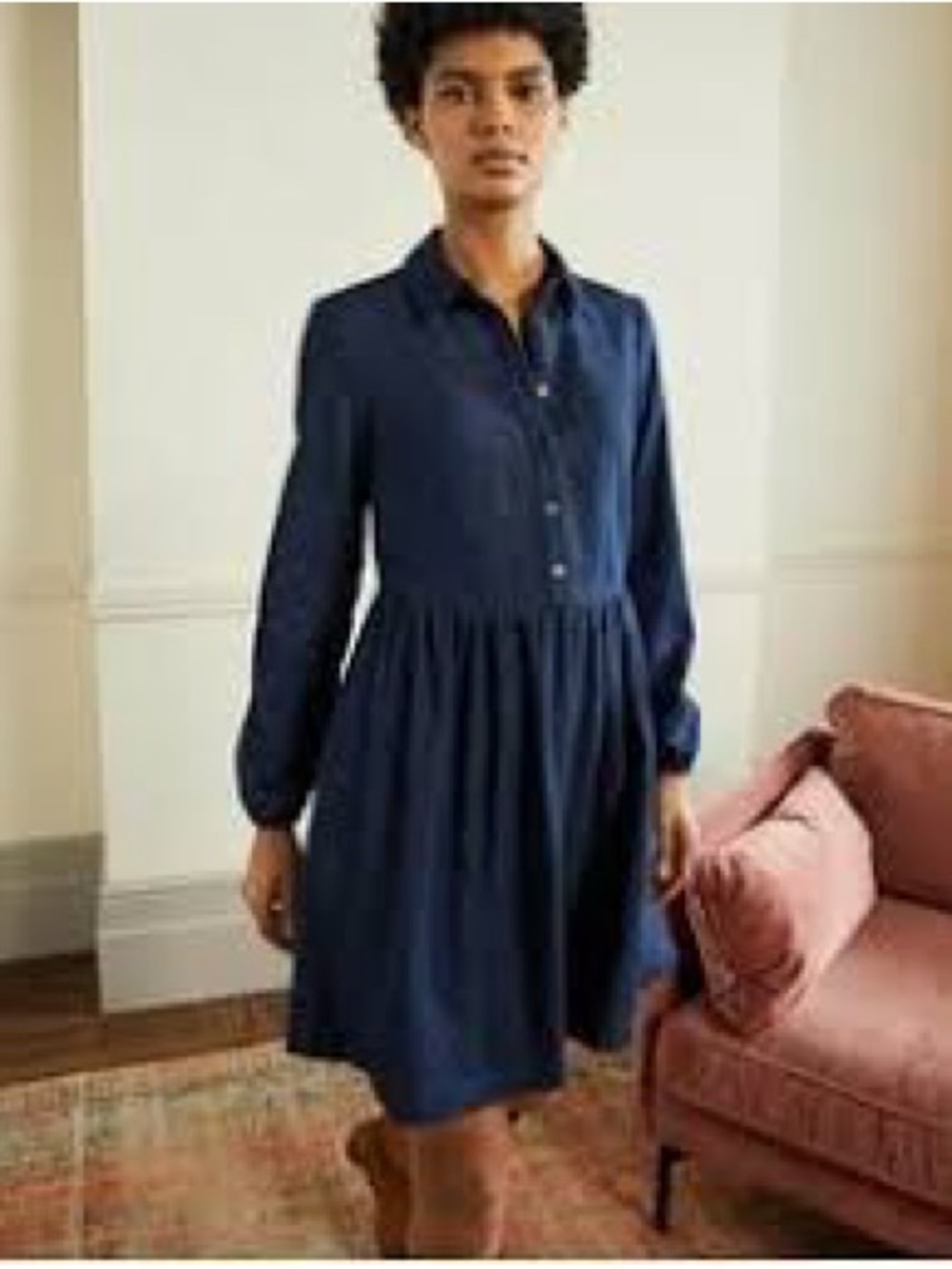 Boden Denim Long Sleeve A-Line Shirt Dress in Dark Wash Blue, Women’s size 10